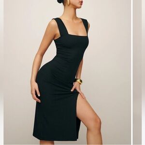 Reformation Cassi knit midi dress in black with slit size XL NWT
